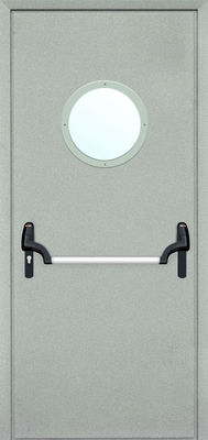 Однопольная противопожарная дверь с круглым стеклом EI 60 RAL 9018 (с антипаникой) (04)