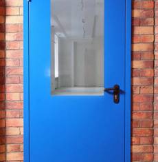 Синяя однопольная огнеупорная дверь