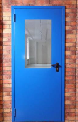 Синяя однопольная огнеупорная дверь