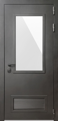 Однопольная техническая дверь со стеклом и вентиляционной решеткой